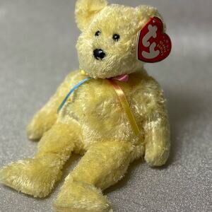 TY Beanie Baby “Sherbet” –Pastel Plush Bear w/ Dual Ribbons (Hang Tag Attached!)
